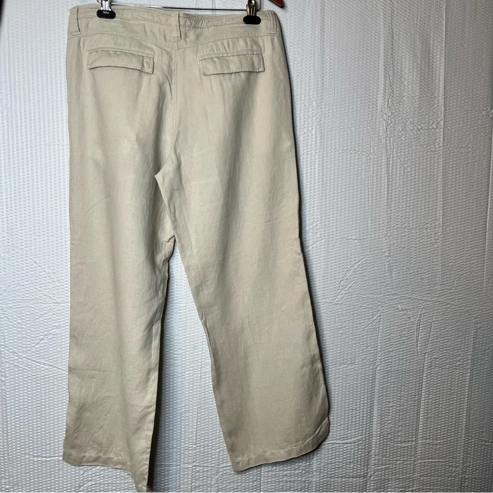 Apt 9 Relaxed Beige 100% Linen Flat Front Chino Pants Trousers Size W34 L30